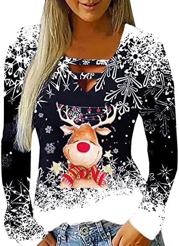 Božićni džemper za žene Nova godina 2023 Smiješna slatka crewneck dukserica izdubljena V-izrez