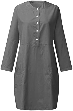 Lmdudan 2023 ljetne pamučne lanene haljine za žene kratki rukav dugme Mini džepovi haljina modni čvrsti