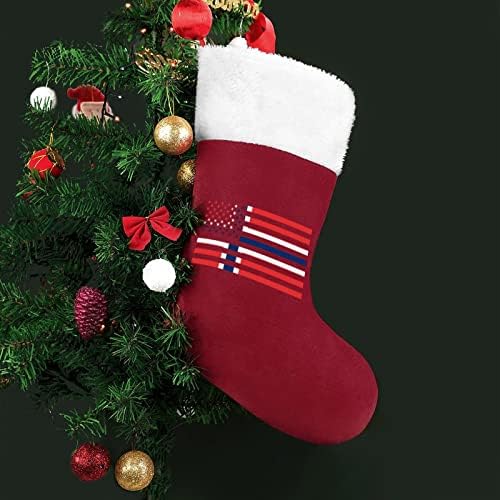 Norveška Američka zastava Božićne čarape Klasični viseći ukrasi Bijela manžetna bombonska torba za porodične