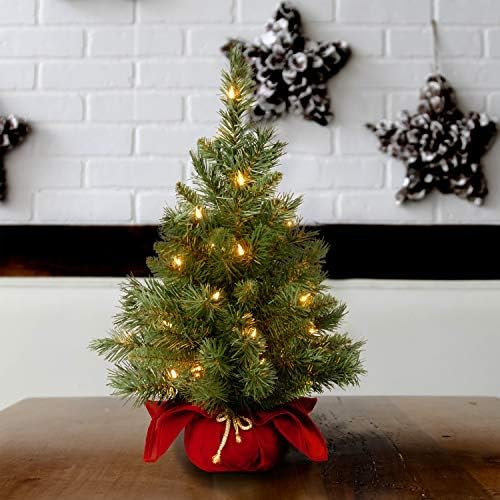 Nacionalna stabla Prethodno veštačko mini božićno drvo | Sadrži mala svetla i baš od platna | Veličanstvena