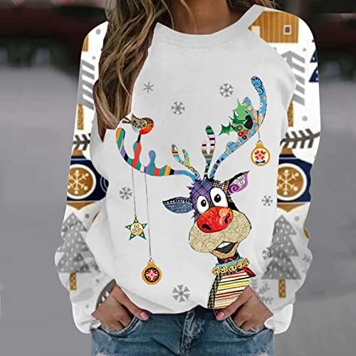 Košulje s dugim rukavima za žene ružni božićni džemper Novelty Color Block rukava Crewneck Dukseri Therypy