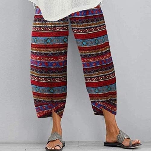 Kapri pantalone za žene pamučne lanene široke noge Capris ženske ljetne skraćene hlače plaža elastični