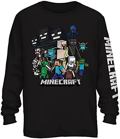 Majica za video igre Minecraft za dječake-crno-zeleno lice puzavice-zvanična košulja dugih rukava