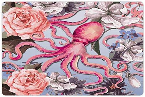 Ambesonne Octopus pet Mat za hranu i vodu, akvarel stilu Vintage inspirisan uzorak sa hobotnicom i delikatan