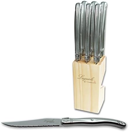 TopKnife Laguiole 6 kom set noža za odreske-drška od nerđajućeg čelika - blok od borovog drveta