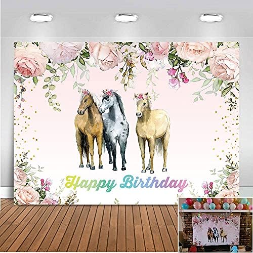 Yongqian YQ Pink cvijet konj Sretan rođendan fotografija pozadine 5x3ft selo West Cowboy Cowgirl konj fotografija