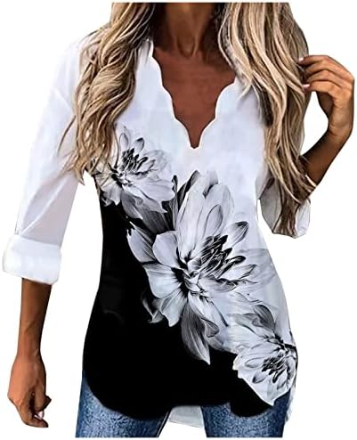 Amikadom Summer Fall grafički bluza za dame s dugim rukavima mekana udobna odjeća V izrez Casual labavi fit prevelizirana