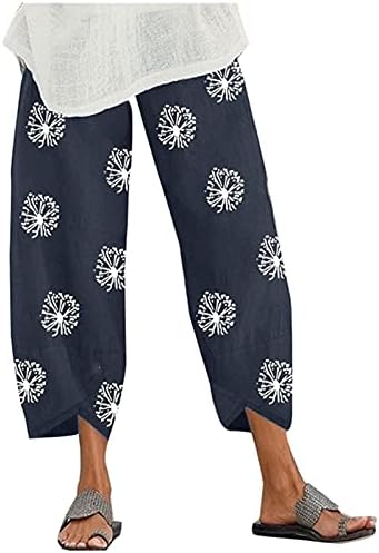 Pamučne lanene hlače ženske Ležerne ljetne kapri hlače s džepovima s visokim strukom udobne hlače na plaži
