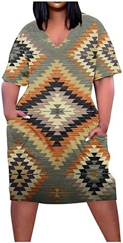 Žene Plus Size Dress V izrez gradijent štampane ljetne Ležerne sarafane dužine koljena kratke rukave