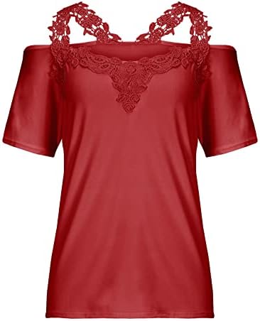 Majice za žene 2023. ljeto V-izrez Ležerne prilike Crochet Solid Caims Dressy bluza Kratki rukav Elegantni tunički
