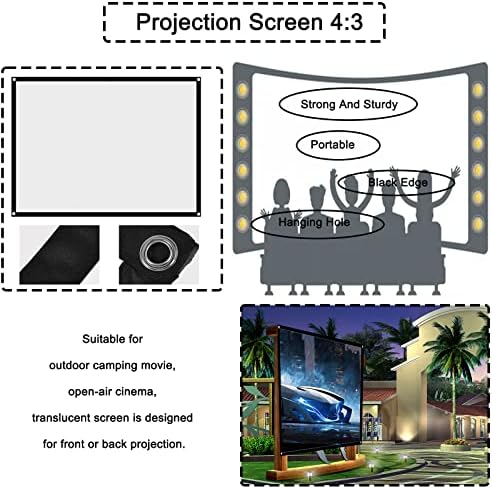 Zaslon projektora na otvorenom, 72 inča projekcijski ekran zaslon zaslon za projekte 4: 3 Ekran za ciralnog projektora
