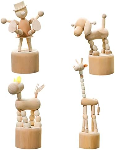 Amosfen Dječje igračke Dječje igračke 4pcs Drvene životinjske figure Dog konja žirafe statue Nedovršene