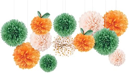 Nicrohome Male Cutie Decorations, 12 kom svijetlo narančasto zeleno tkivo papir Pom Poms i 8 Rolls Crepe