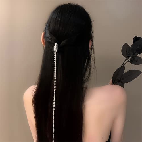 JIEKRIHLO Zmijska glava sa dijamantskom kopčom za kosu glitter diamond tassel snake hair clip unique personality