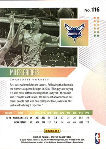 2018-19 Panini Status Br. 116 milja Mostovi RC Rookie Charlotte Hornets NBA košarkaška trgovačka kartica