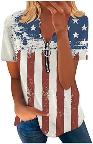 Američka zastava Tunic Tops Women Plus veličina Patriotska majica 4. srpnja Labavi majice 1/4 Zip Up up kratkih