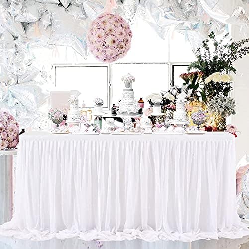 Bijela stolna suknja sa ružnim cvjetovima, tulle stolna suknja 9 ft za vjenčanje, tutu stol suknje za rođendan