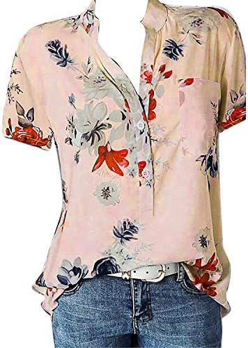 Ženska dugmad sa V izrezom Plus Veličina cvjetna štampana majica kratke rukave bluza sa gradijentom