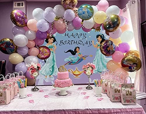 Smile World princeza Jasmin pozadina za rođendansku zabavu Aladdin tema pozadina crtani film tirkizna ljubičasta