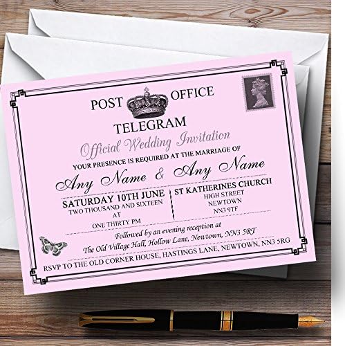 The Card Zoo vintage telegram elegantne ružičaste personalizirane vjenčanice