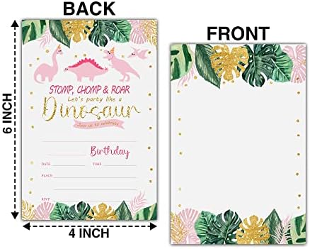Građevine rođendane rođendane za rođendan sa kovertama, 4 x6 ružičastog zlatnog dinosaura za rođendanski