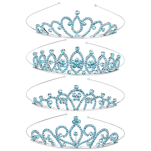 Ondder Krune za žene 4 kom plave tijare za djevojčice princeze kristalne Prom Krune za djecu male djece princeza