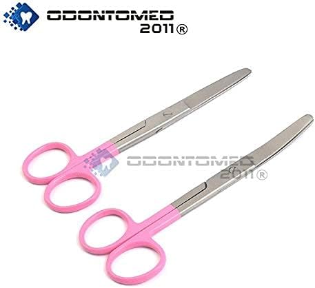 OdontOmed2011 puno 2 komada operativnog makaze, tup / tup, ravna i zakrivljena, 5,5 ružičasta obložena