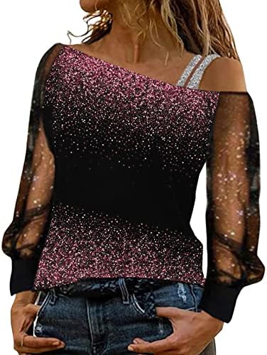 S vrhova ramena za žene Sheer čipkasti spoj maslačak grafički puloveri hladni ramena Dressy Casual bluza vrhovi