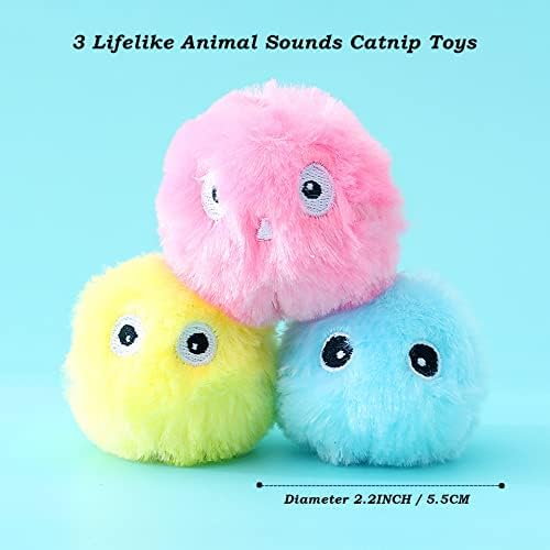 SHWURUN 3 pakovanja Pahuljastih loptica za mačke koje cvrkuću, plišane interaktivne igračke za mačke,