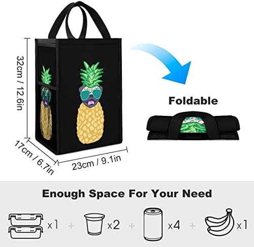 Smiješna torba za ručak s printom od ananasa Mops sklopiva izolirana nepropusna torba s džepnom kutijom