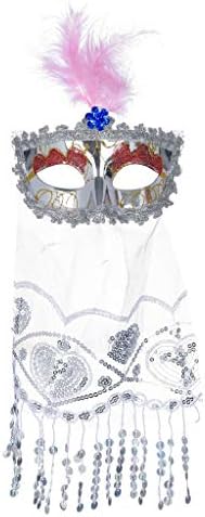 Mused White Halloween maska ​​ruža Ženska sjajna maskarska maska ​​Orijentalna fluffna pero Venecijanska