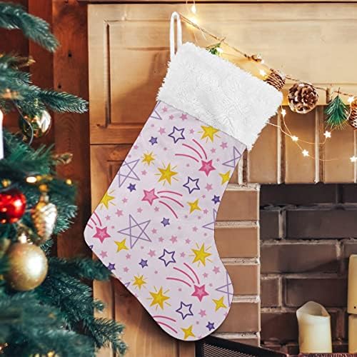 Božićne čarape sjajne pucanje zvijezda žuto žuto ružičasto bijelo plišane manžete Mercerizirane baršunaste