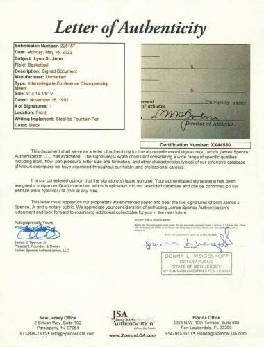 Lynn St John potpisao dokument Košarka Hof OSU Legenda w / JSA pismo - NBA rez potpisa