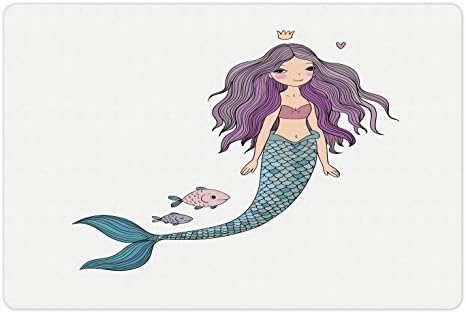 Ambesonne Fantasy podloga za kućne ljubimce za hranu i vodu, sirena Crtić valovita kruna za kosu malo ružičasto