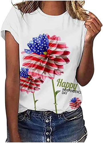 Majice kratkih rukava Žene Crewneck Dan nezavisnosti Zagrada Daisy cvjetni labavi fit casual bluze