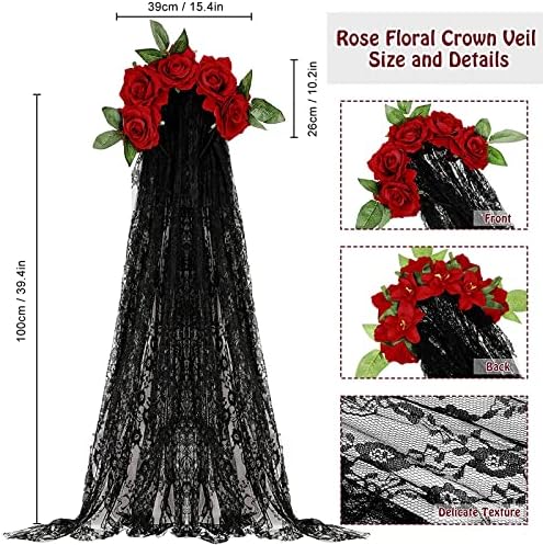 clothmile 2 pakovanja traka za glavu za Dan mrtvih Halloween Crown Rose floral Veil traka za