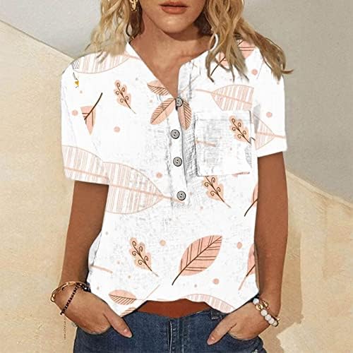 Seksi vrhovi za žene ljetni cvjetni uzorak bluza casual s kratkim rukavima s V-izrezom s džepom