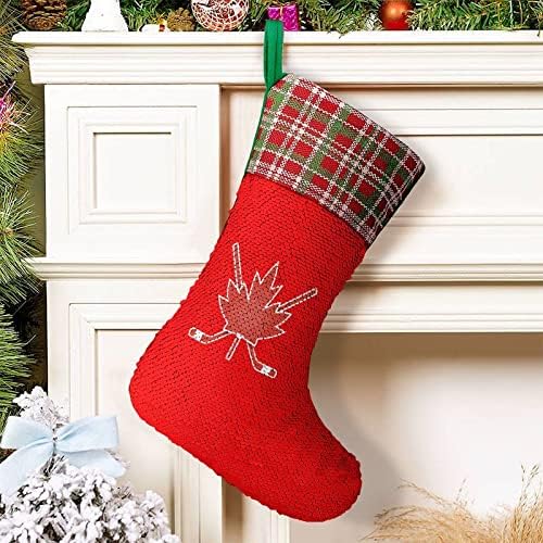 Kanada Hokej na ledu Maple Sequin božićne čarape Reverzibilna boja Promjena čarobnog zaliha