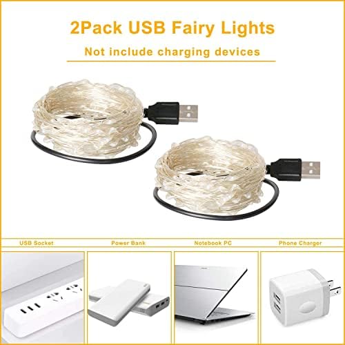 HOESOE 2 paketa Fairy string Light za spavaću sobu, 33 Ft 100 Led Srebrna žica vodootporna Zvjezdana