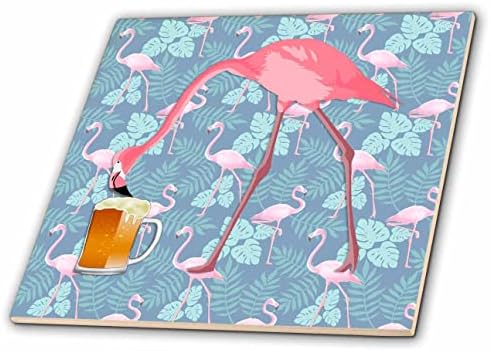 3dRose ružičasti flamingo koji pije pivo iz krigle za pivo sa flamingom. - Pločice.