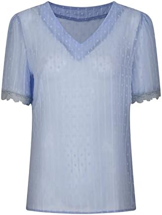 Ženska ljetna bluza V izrez čipke Crochet Casual Labavi kratkih rukava švicarski dot udobne majice