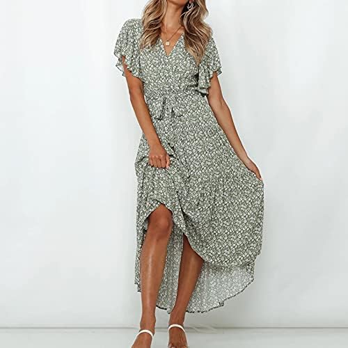 Ženska midi haljina modna haljina Maxi haljina kratkih rukava V Vrući ruffle cvjetni otisak midi