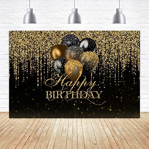 Aperturee 9x6ft Sretan rođendan pozadina Glitter crno-zlatni Bokeh baloni Golden Sparkle Sequin Spots