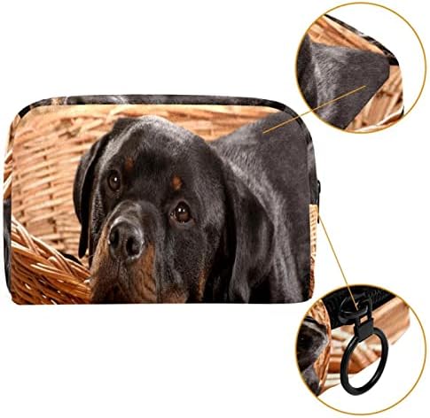 Woshjiuk Mala vrećica za šminku Travel Cosmetic torba sa patentnim zatvaračem, korpom i crnom psom, kozmetički