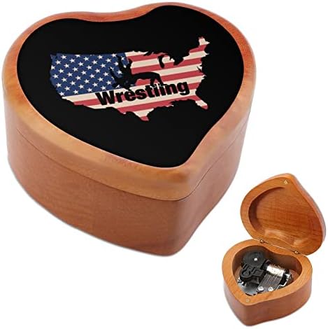 Američka hrvanje zastava ClockWork Music Box Vintage Drveni glazbeni box igračke na poklonima ukrase