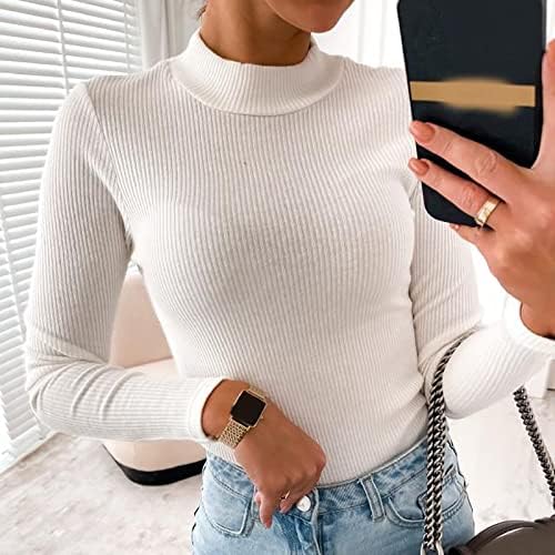 Ženski rukav izrez dugih rukava na vrhu pulove na vrhu Slim Fit Osnovne čvrste lagane udobne majice s