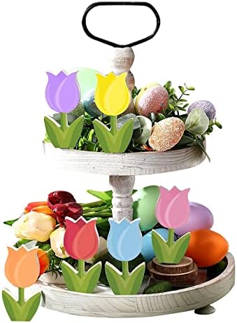 6 kom. Uskršnji drveni tulipani rezijsko dekor seoski seoski tulipani stolni ukrasi Spring Tinered ladice