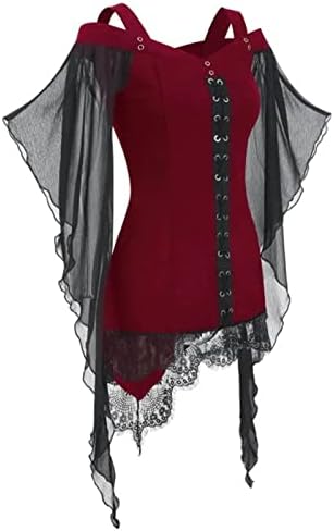 Ženske gotičke košulje Halloween Srednjovjekovna punk renesansa vintage vrhovi MESH čipke Thirts