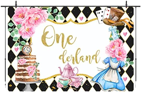 Onederland 1. rođendan Backdrop za djevojke Wonderland Tea Party Fotografija pozadina Djevojka Pink Floral Poker