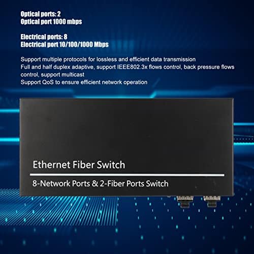 Topincn Ethernet preklopnik vlakana, Ethernet Fiber Media Switch do 120km 100-240V RJ45 Port 8 Električni